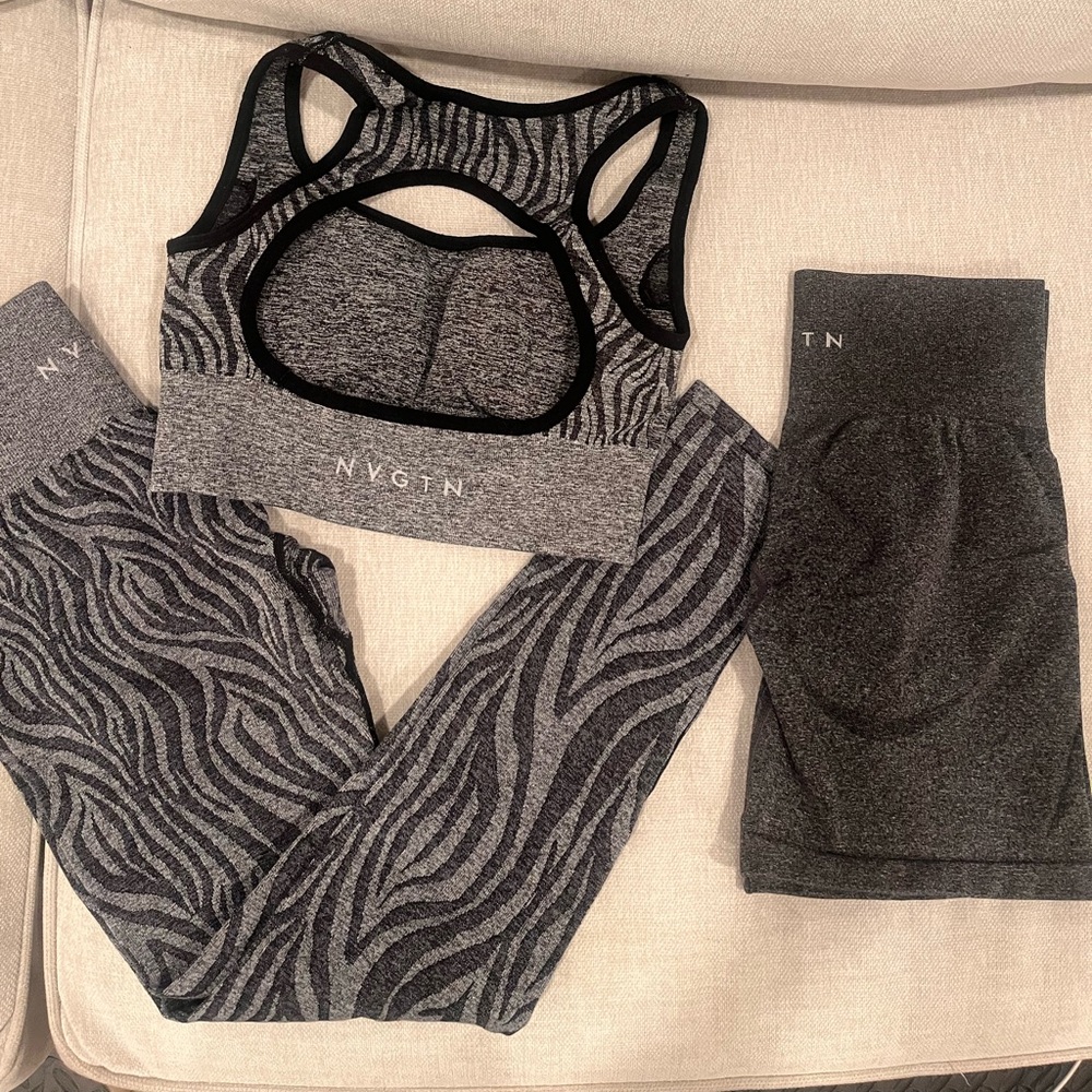 NVGTN Zebra Patterned Sports Bra and Leggings Set